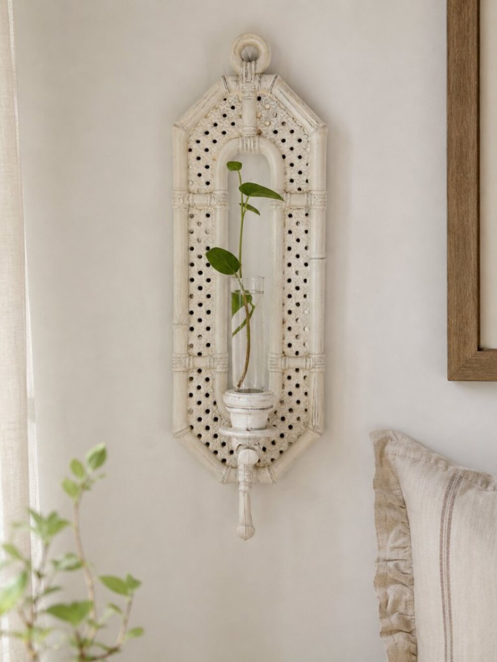 Vintage Burwood Lattice Rattan Wall Sconce Cottagecore Farm 80's